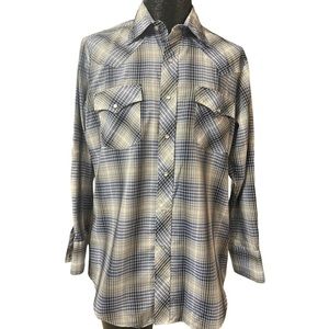 ATB Authentic Western Wear 15-1/2 34/35 Blue & White Shirt Pearl Snaps Men’s